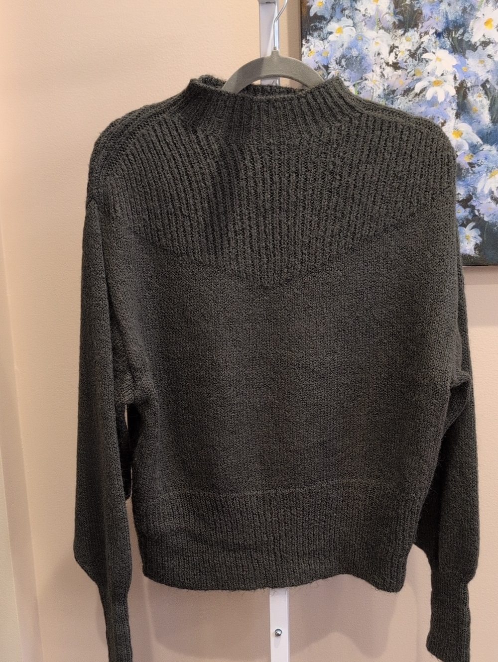Zenana Outfitters Dark Green  Mock Neck With Balloon Pullover Sweater
